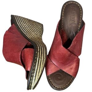 Born Women's Hyrah Red Criss Cross Strap Slip-On Wedge Slide Sandals Size 8‎